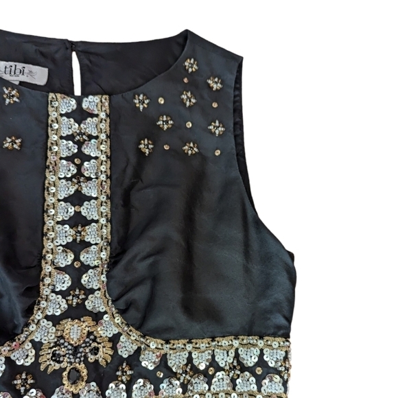 Tibi 100% silk black sleeveless short party dress with sequins/ beads sz 6 - Picture 5 of 11